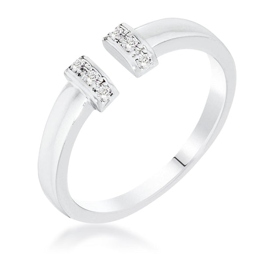 Rhodium Petite CZ Clear Open Cuff Ring - Higher Class Elegance