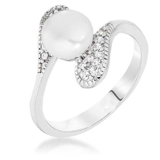 Rhodium Pearl Interlocked Double Teardrop Ring - Higher Class Elegance