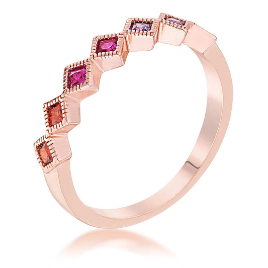 Rose Gold Plated Multi-Color Septem Princess Cut Half Eternity Band freeshipping - Higher Class Elegance