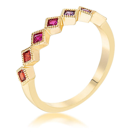 Gold Plated Multi-Color Septem Princess Cut Half Eternity Band freeshipping - Higher Class Elegance