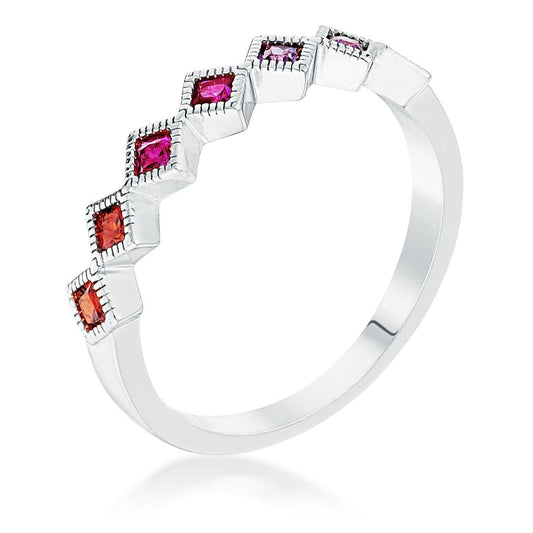 Rhodium Plated Multi-Color Septem Princess Cut Half Eternity Band freeshipping - Higher Class Elegance