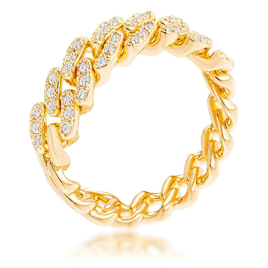 Gold Plated Clear CZ Round Cut Flexible Chain Ring freeshipping - Higher Class Elegance