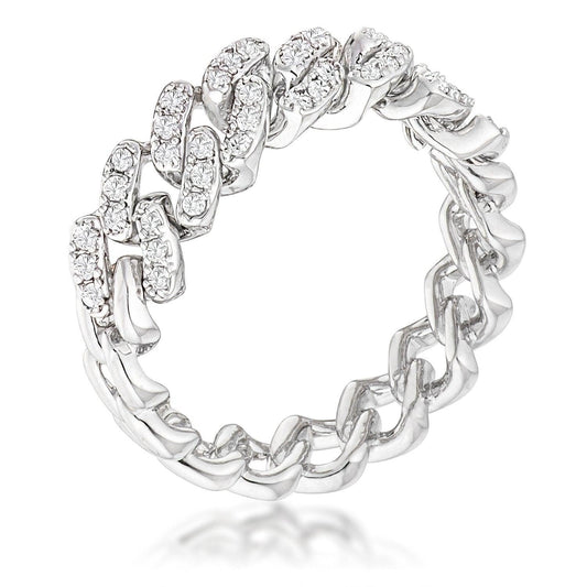 Rhodium Plated Clear CZ Round Cut Flexible Chain Ring freeshipping - Higher Class Elegance