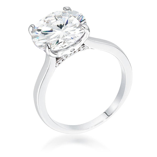 5Ct Rhodium Britney Round Solitaire Engagement Ring - Higher Class Elegance