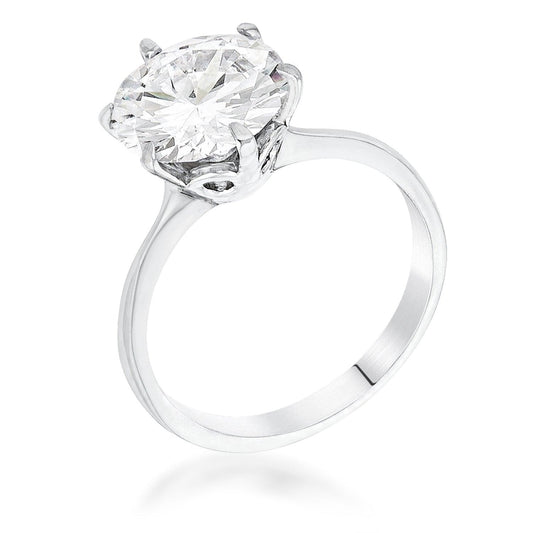 3.5 Carat Single Stone CZ Rhodium Classic Solitaire Ring - Higher Class Elegance