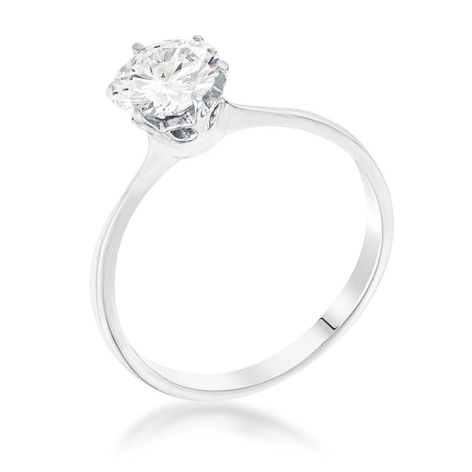 1 Carat Single Stone CZ Rhodium Classic Solitaire Ring - Higher Class Elegance