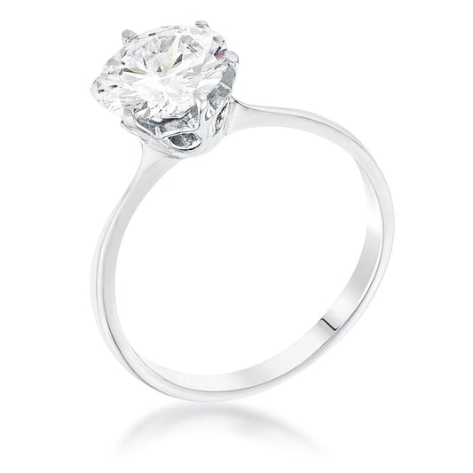 1 Carat Single Stone CZ Rhodium Classic Solitaire Ring - Higher Class Elegance