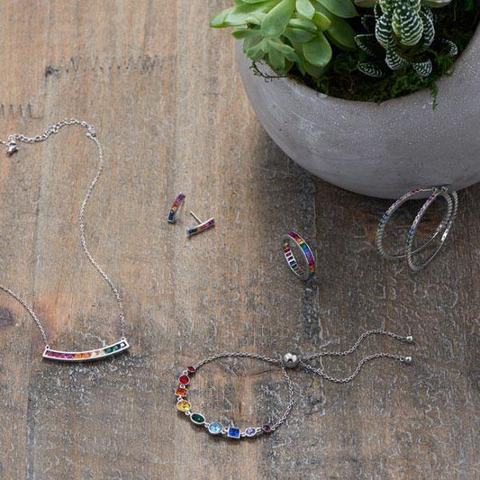 Rhodium Plated Multi Color CZ 40mm Click Hoop Earrings freeshipping - Higher Class Elegance