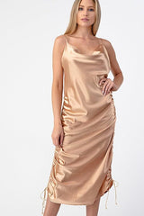Evenuel Satin Drawstring Cowl Neck Dress - Adjustable Length and Straps freeshipping - Higher Class Elegance