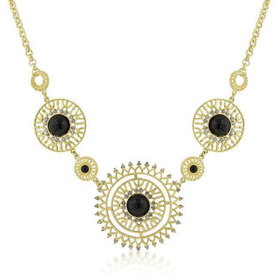 Midnight Sun Crystal and Onyx Cabochon Gold Necklace freeshipping - Higher Class Elegance