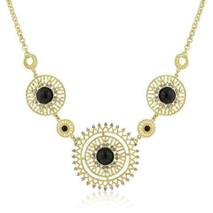 Midnight Sun Crystal and Onyx Cabochon Gold Necklace freeshipping - Higher Class Elegance