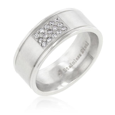 Stainless Steel Pave 15-Stone Mens Ring freeshipping - Higher Class Elegance