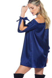 Essue Open Sleeve Satin Mini Dress freeshipping - Higher Class Elegance