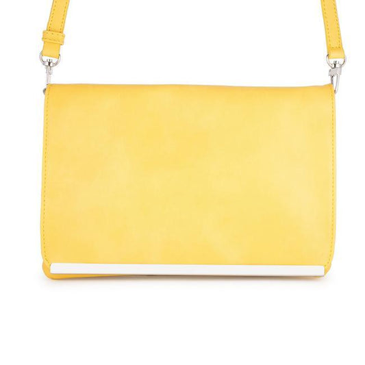 Martha Yellow Leather Purse Clutch With Silver Hardware freeshipping - Higher Class Elegance