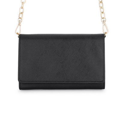 Carly Black Leather Purse Clutch With Gold Chain Crossbody freeshipping - Higher Class Elegance