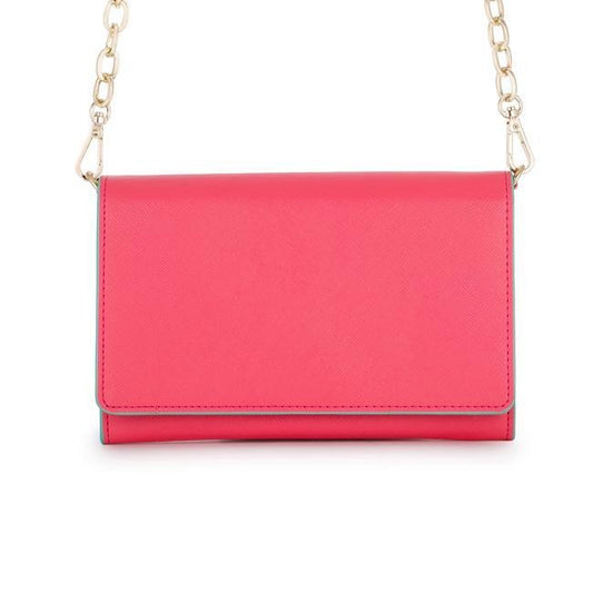 Carly Coral Leather Purse Clutch With Gold Chain Crossbody freeshipping - Higher Class Elegance
