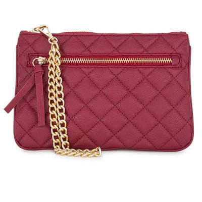 Alexis Red Quilted Faux Leather Clutch With Gold Chain Wristlet freeshipping - Higher Class Elegance