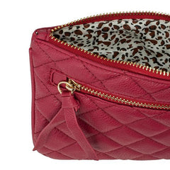 Alexis Red Quilted Faux Leather Clutch With Gold Chain Wristlet freeshipping - Higher Class Elegance