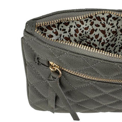 Alexis Grey Quilted Faux Leather Clutch With Gold Chain Wristlet freeshipping - Higher Class Elegance