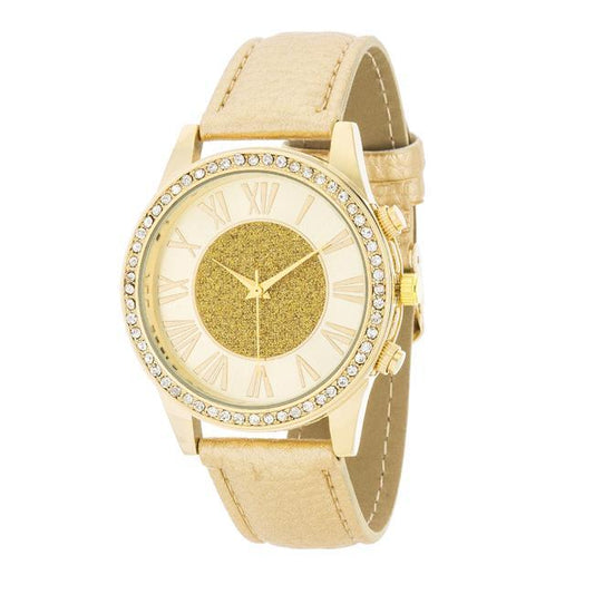 Shira Crystal Leather Watch With Gold Leather Strap freeshipping - Higher Class Elegance