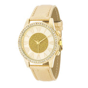 Shira Crystal Leather Watch With Gold Leather Strap freeshipping - Higher Class Elegance
