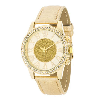 Shira Crystal Leather Watch With Gold Leather Strap freeshipping - Higher Class Elegance
