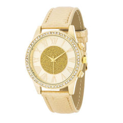 Shira Crystal Leather Watch With Gold Leather Strap freeshipping - Higher Class Elegance