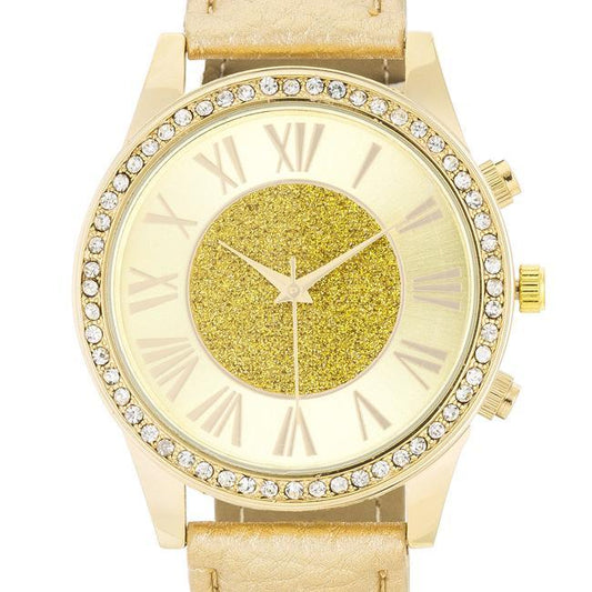 Shira Crystal Leather Watch With Gold Leather Strap freeshipping - Higher Class Elegance