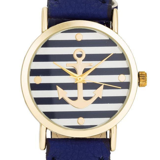 Navy Nautical Leather Watch freeshipping - Higher Class Elegance