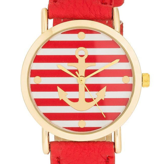 Nautical Red Leather Watch freeshipping - Higher Class Elegance