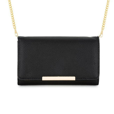 Laney Black Pebbled Faux Leather Clutch With Gold Chain Strap freeshipping - Higher Class Elegance