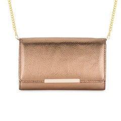 Laney Bronze Metallic Pebbled Faux Leather Clutch With Gold Chain Strap freeshipping - Higher Class Elegance