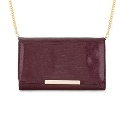 Laney Burgundy Textured Faux Leather Clutch With Gold Chain Strap freeshipping - Higher Class Elegance