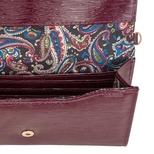 Laney Burgundy Textured Faux Leather Clutch With Gold Chain Strap freeshipping - Higher Class Elegance
