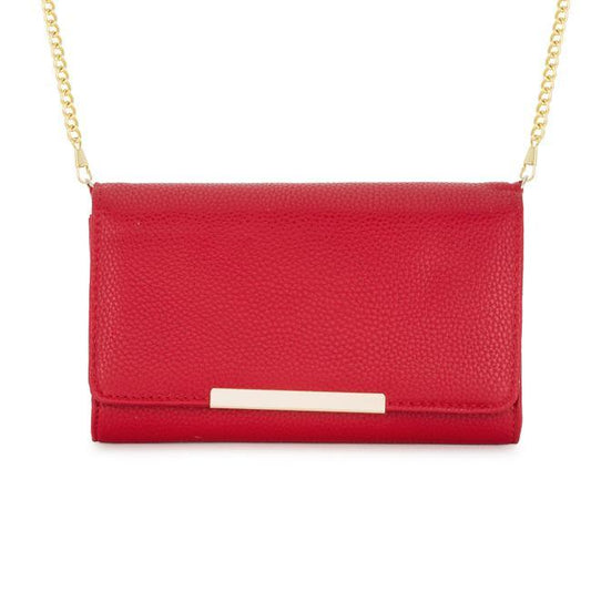 Laney Red Pebbled Faux Leather Clutch With Gold Chain Strap freeshipping - Higher Class Elegance