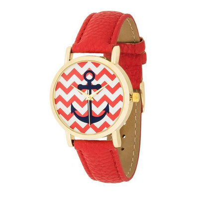 Nautical Red Leather Watch freeshipping - Higher Class Elegance