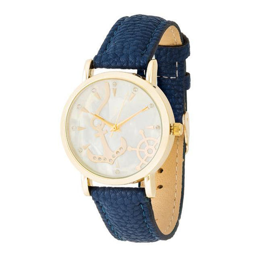 Navy Nautical Leather Watch freeshipping - Higher Class Elegance