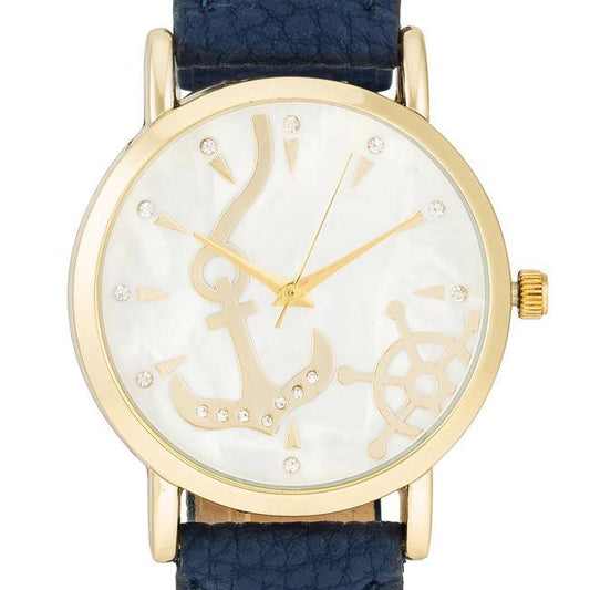 Navy Nautical Leather Watch freeshipping - Higher Class Elegance