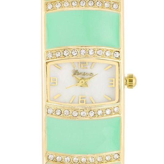 Gold Cuff Watch With Crystals - Mint freeshipping - Higher Class Elegance