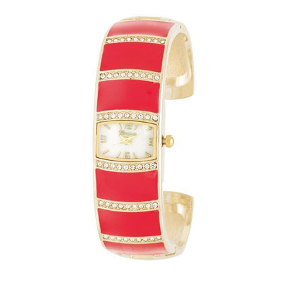 Gold Cuff Watch With Crystals - Pink freeshipping - Higher Class Elegance