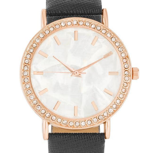 Rose Gold Shell Pearl Watch With Crystals freeshipping - Higher Class Elegance