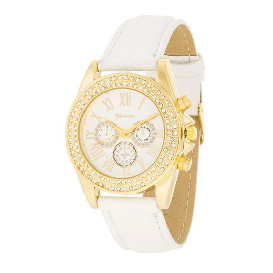 White Leather Watch With Crystals freeshipping - Higher Class Elegance