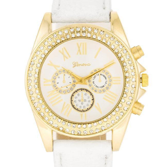 White Leather Watch With Crystals freeshipping - Higher Class Elegance