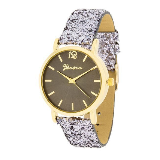 Gold Watch With Glitter Leather Strap freeshipping - Higher Class Elegance