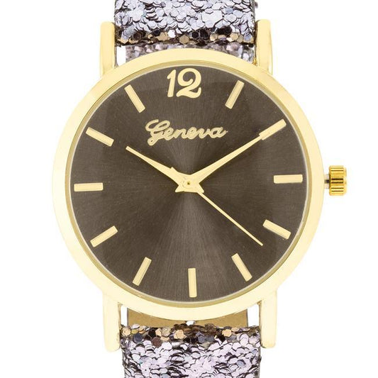 Gold Watch With Glitter Leather Strap freeshipping - Higher Class Elegance
