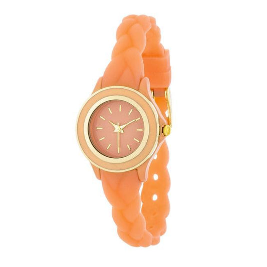 Carmen Braided Ladylike Watch With Coral Rubber Strap freeshipping - Higher Class Elegance