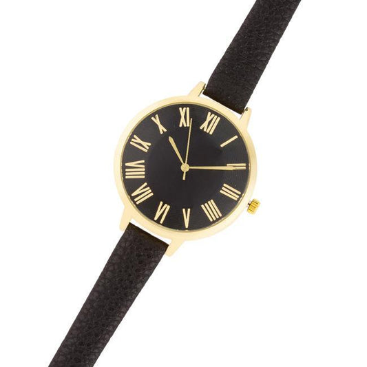 Gold Watch With Black Leather Strap freeshipping - Higher Class Elegance