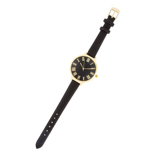 Gold Watch With Black Leather Strap freeshipping - Higher Class Elegance