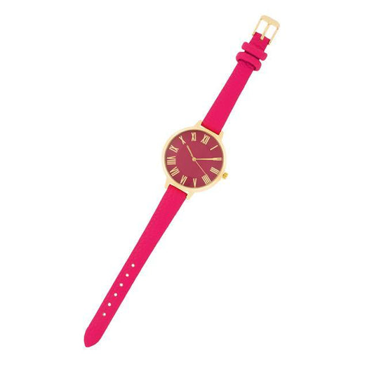 Gold Watch With Pink Leather Strap freeshipping - Higher Class Elegance