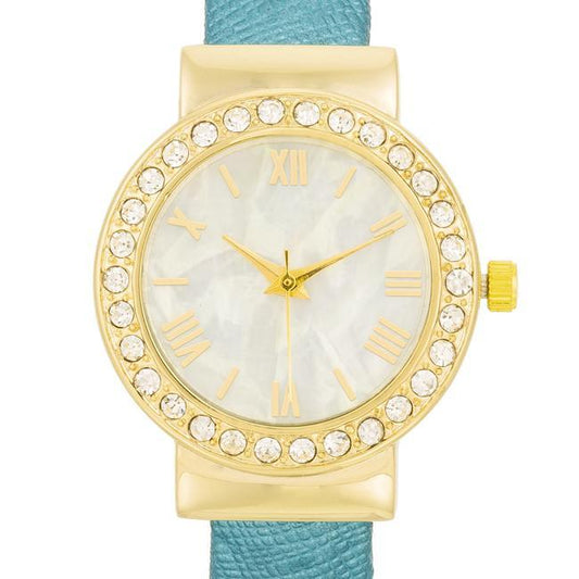 Fashion Shell Pearl Cuff Watch With Crystals freeshipping - Higher Class Elegance